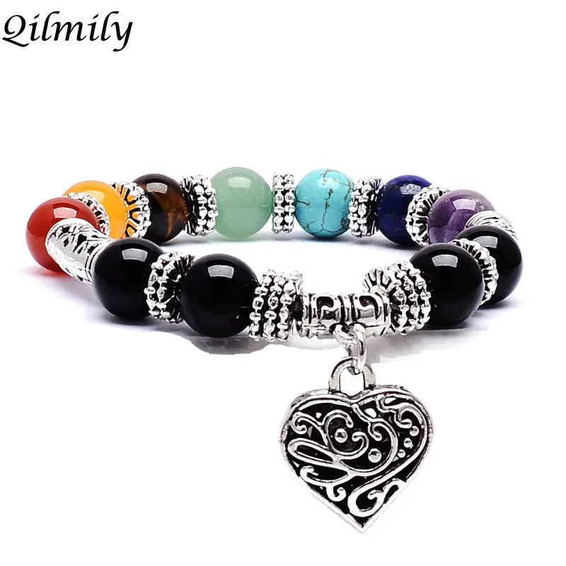 Lgbt 7 Chakra Protection Stone Bead Bracelet:  Rainbow Healing Reiki Prayer Bracelet