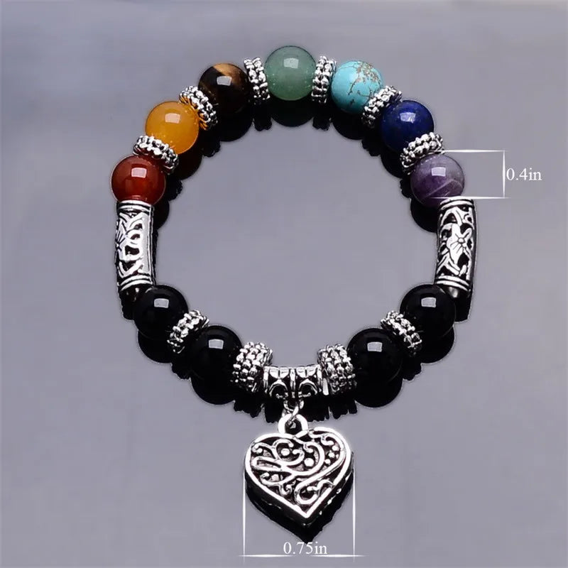 Lgbt 7 Chakra Protection Stone Bead Bracelet:  Rainbow Healing Reiki Prayer Bracelet