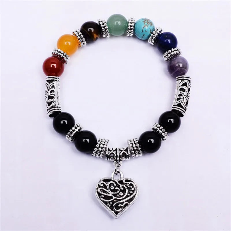 Lgbt 7 Chakra Protection Stone Bead Bracelet:  Rainbow Healing Reiki Prayer Bracelet