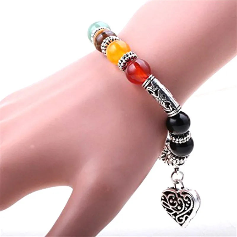 Lgbt 7 Chakra Protection Stone Bead Bracelet:  Rainbow Healing Reiki Prayer Bracelet