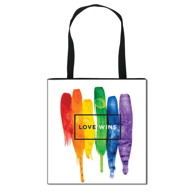 Pride LGBT Love Is Love Fashion Shoulder Bag Love Wins Lesbian Gay Handbag Women Canvas Shopping Bags Travel Bag Casual Tote