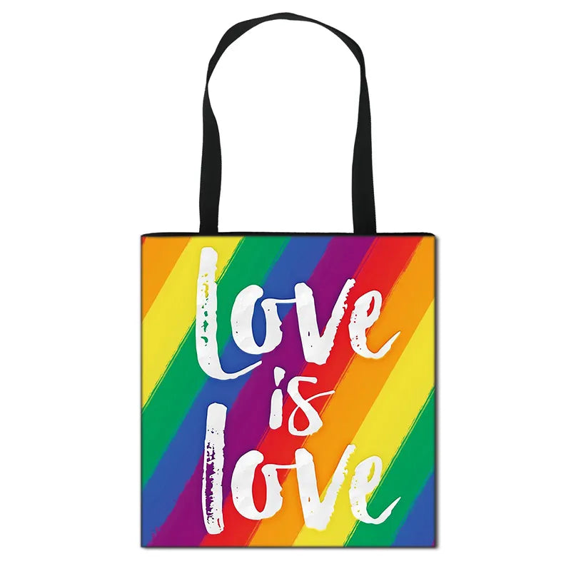 Pride LGBT Love Is Love Fashion Shoulder Bag Love Wins Lesbian Gay Handbag Women Canvas Shopping Bags Travel Bag Casual Tote