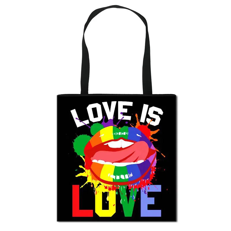 Pride LGBT Love Is Love Fashion Shoulder Bag Love Wins Lesbian Gay Handbag Women Canvas Shopping Bags Travel Bag Casual Tote