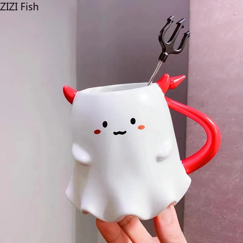 Cute Elf Demon Water Cup Ceramic Mug Home Breakfast Milk Cup Office Afternoon Tea Couple Coffee Cup Creative Halloween Gift