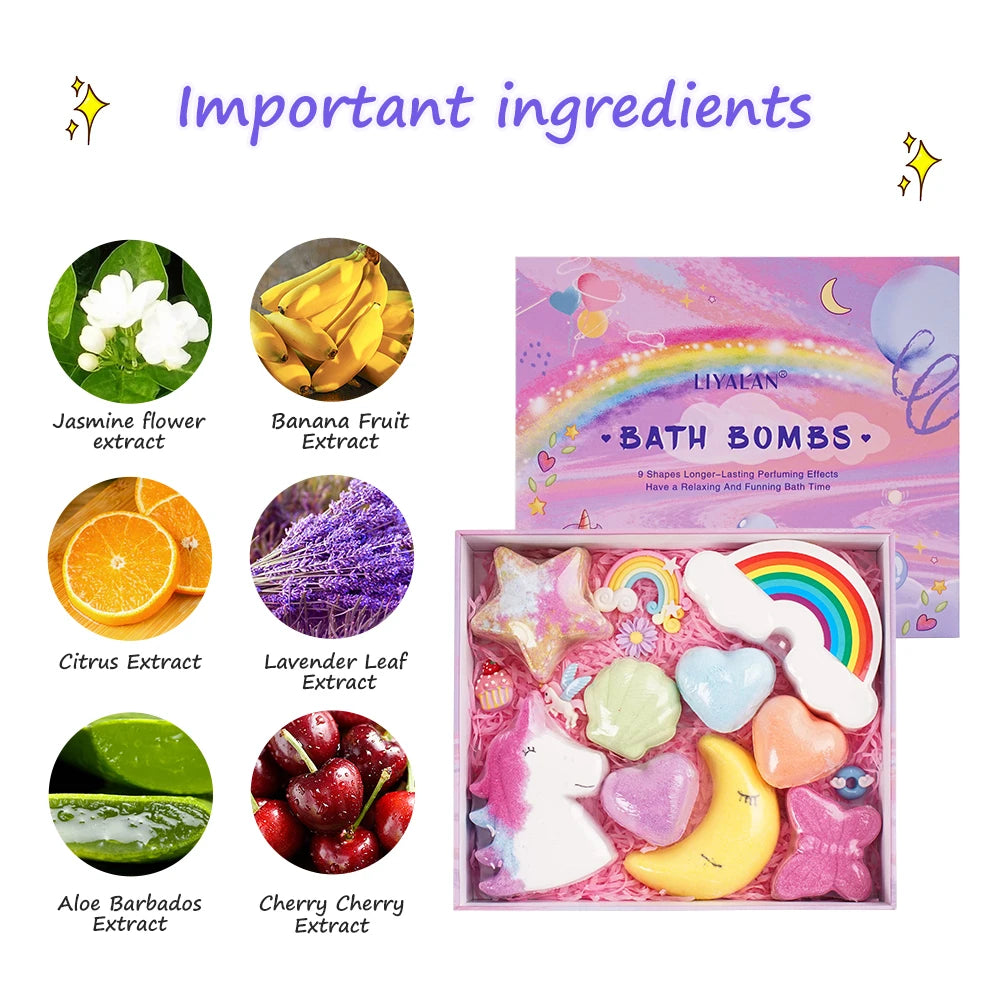 Luxury Bathbomb Kit For Kid Rich Bubble Colorful Cute Rainbow Cloud Women SPA Relax Vegan Fizzy Bath Bomb Set With Toys Inside