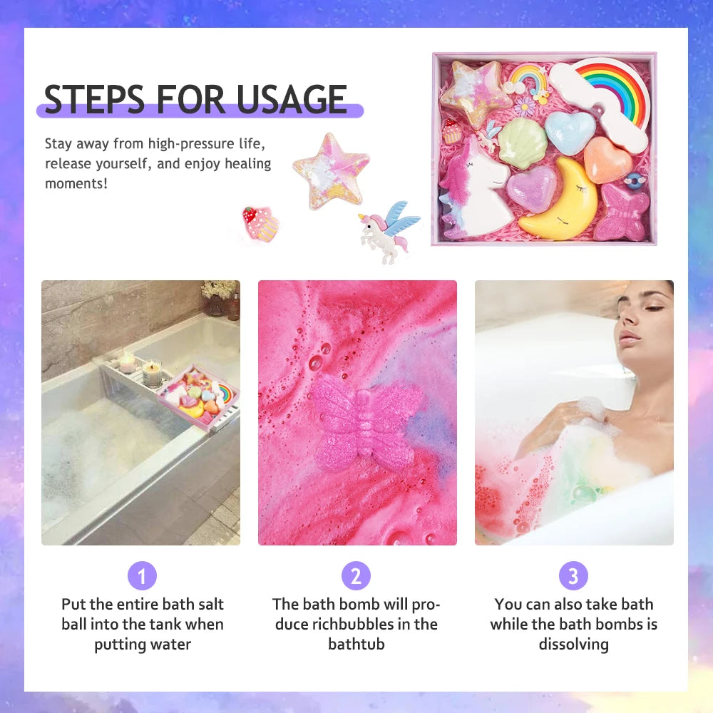 Luxury Bathbomb Kit For Kid Rich Bubble Colorful Cute Rainbow Cloud Women SPA Relax Vegan Fizzy Bath Bomb Set With Toys Inside