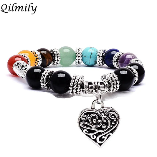 Lgbt 7 Chakra Protection Stone Bead Bracelet:  Rainbow Healing Reiki Prayer Bracelet