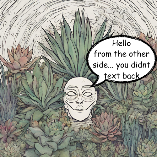 a spiritual head in a group of succulents